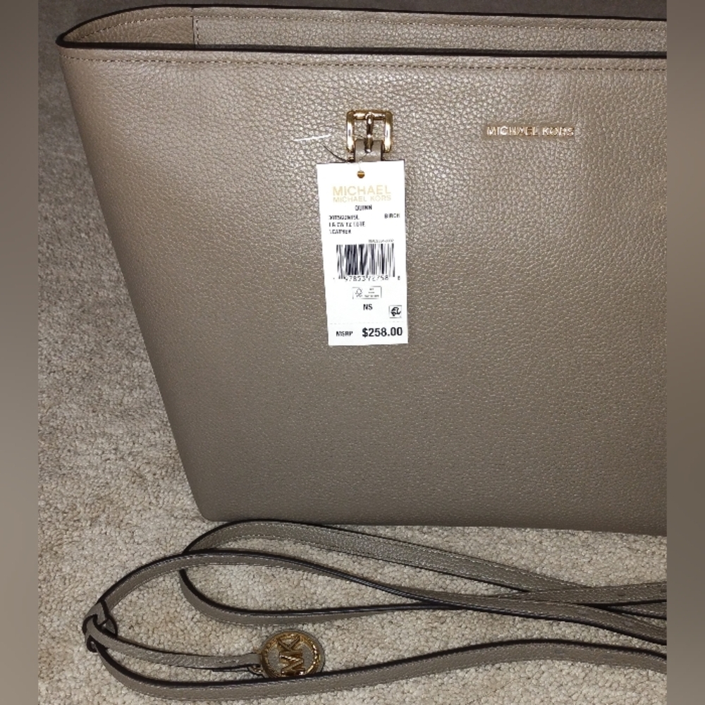Michael Kors Quinn Birch Large East-West Leather Tote/ Shoulder Bag. NWT